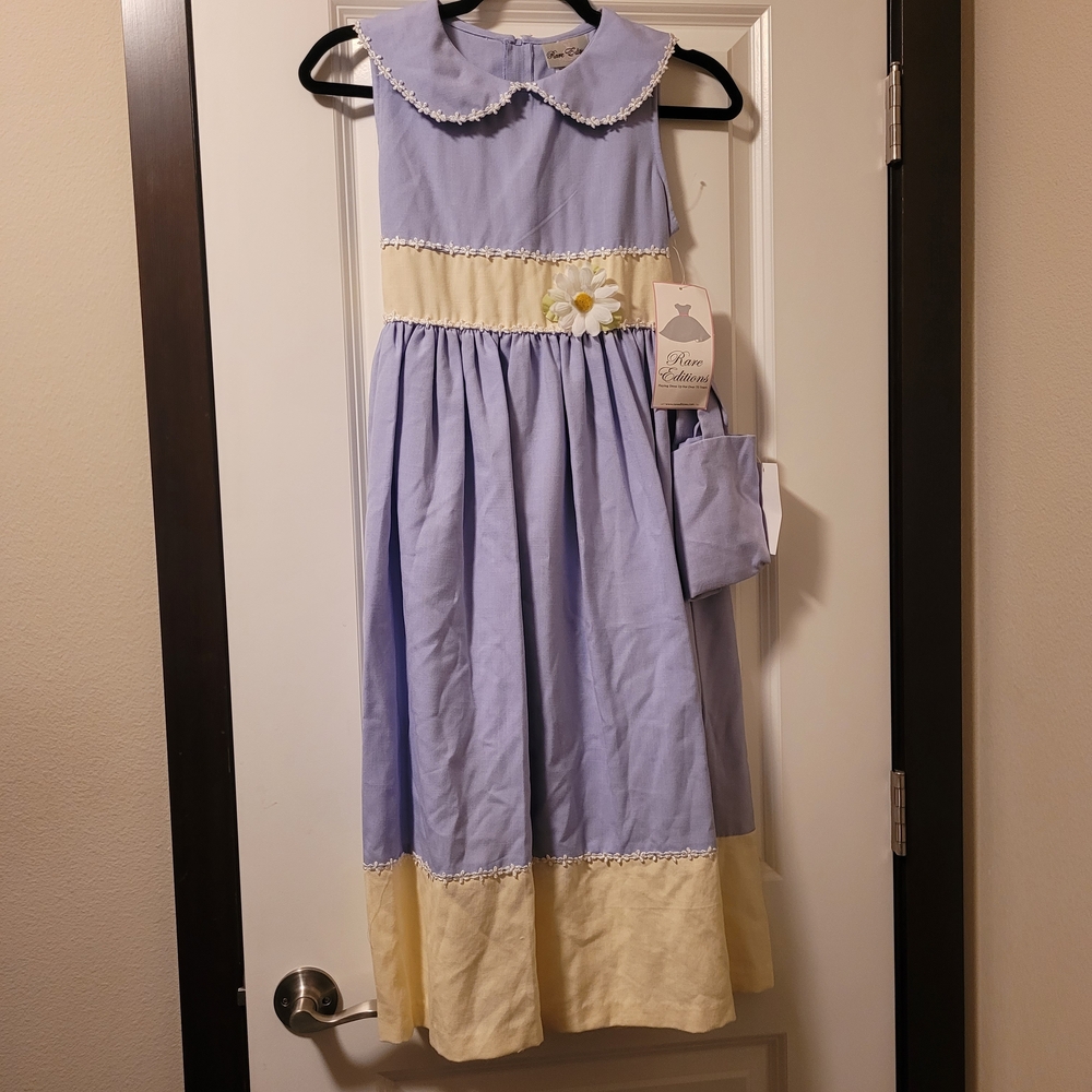 NWT RARE EDITIONS Girls Blue Yellow Floral Accent Dress Size 12 Easter Wedding